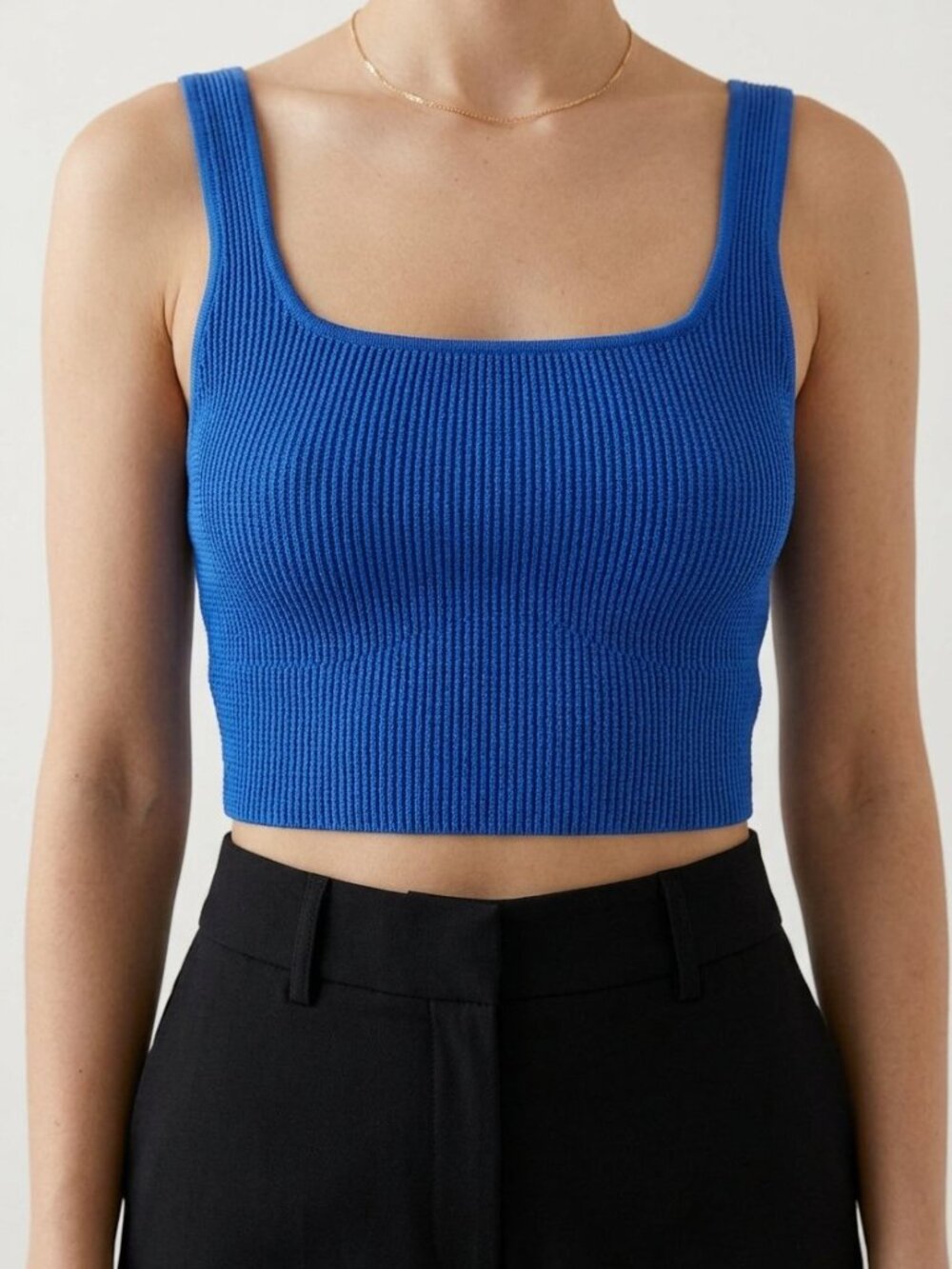 Babaton Sculpt Knit Squareneck Cropped Tank – Cobalt Blue Size Small